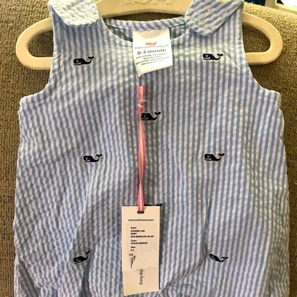 0-3 vineyard vines boy seersucker Jon Jon romper